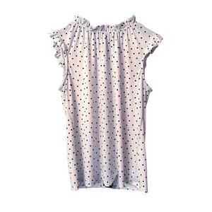 Adrianna Papell Mock Neck Polka Dot Flutter Sleeve Top - White Black - Medium